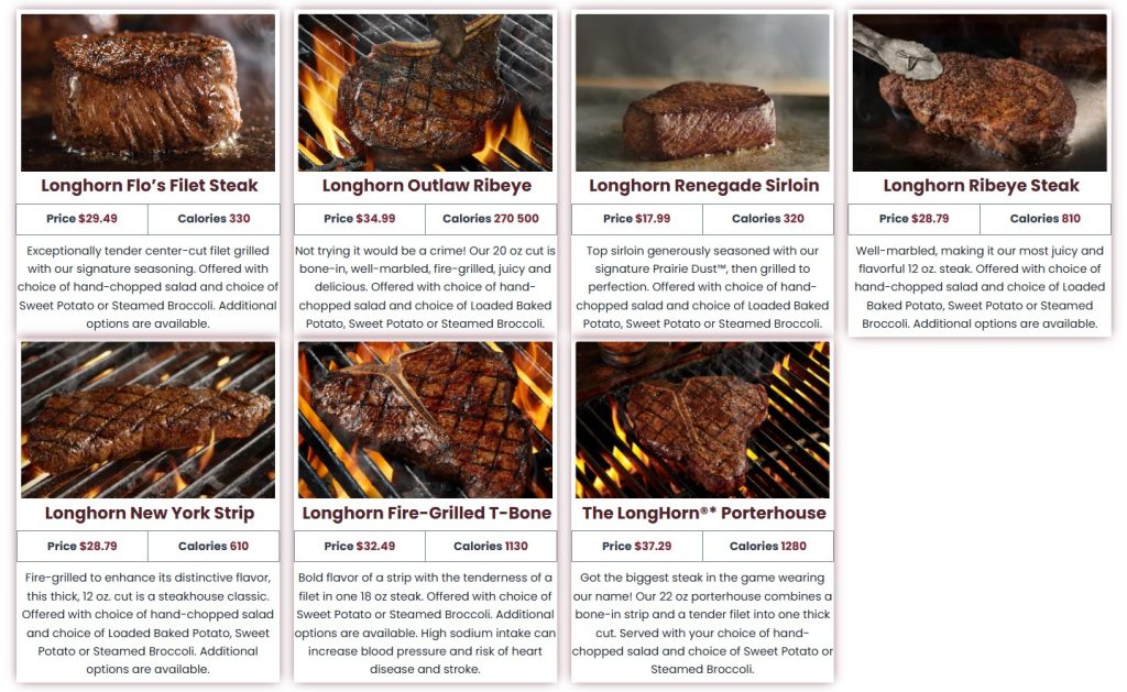 longhorn steakhouse menu with prices